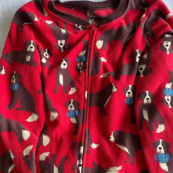 Carter's Red Brown Dog Zip Front pajamas pjs winter Union Suit Size 8 - Picture 2 of 10